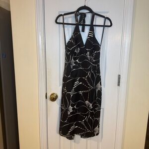 Vintage Mario Balthazar 100% Silk Halter Dress Black White Floral Md in USA Sz 2